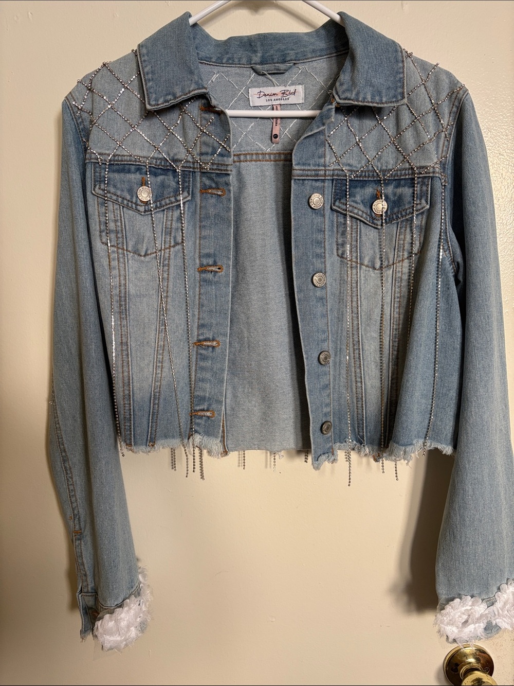 Denim Blvd Light Blue Embellished Cropped Jean Jacket
